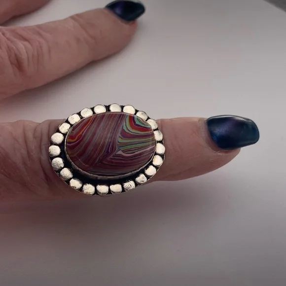 Rainbow Cal-silica Sterling Silver Ring - Picture 4 of 12